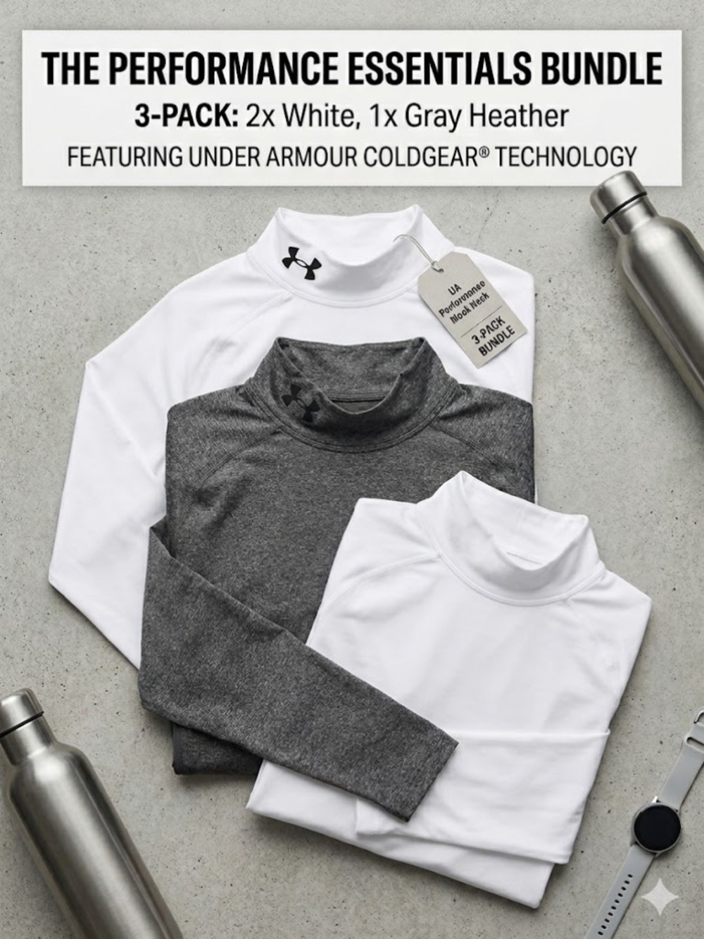 ❄️ UA ColdGear Mock Neck Performance Shirt 3-Pack Bundle White Gray XL
